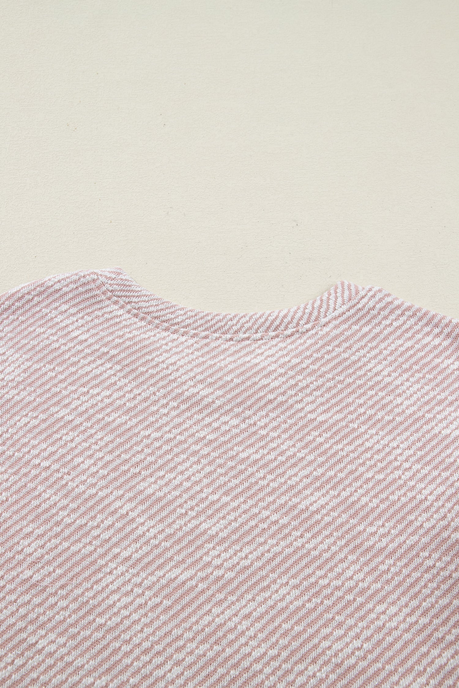 Light Pink Twilled Print Lace Trim Ruffled Short Sleeve Blouse