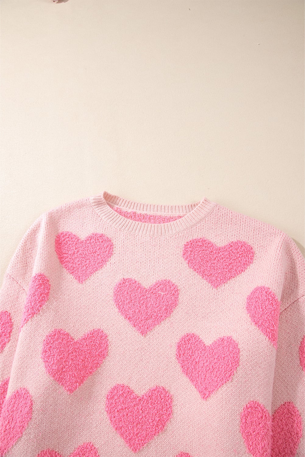 Light Pink Valentine's Day Heart Jacquard Knit Sweater