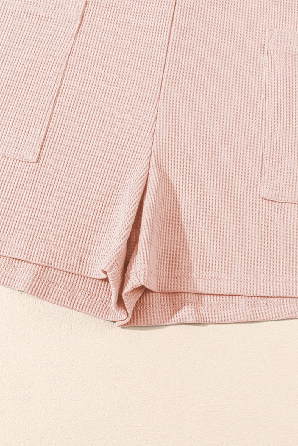 Light Pink Waffle Sleeveless U Neck Buttons Romper With Pockets