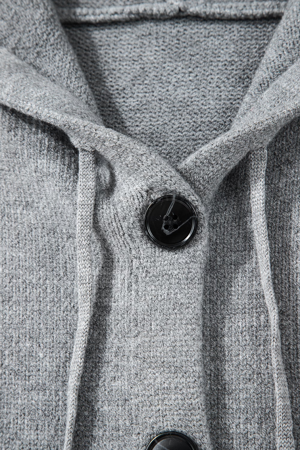 Medium Grey Drawstring Hooded Button Up Drop Shoulder Sweater Cardigan