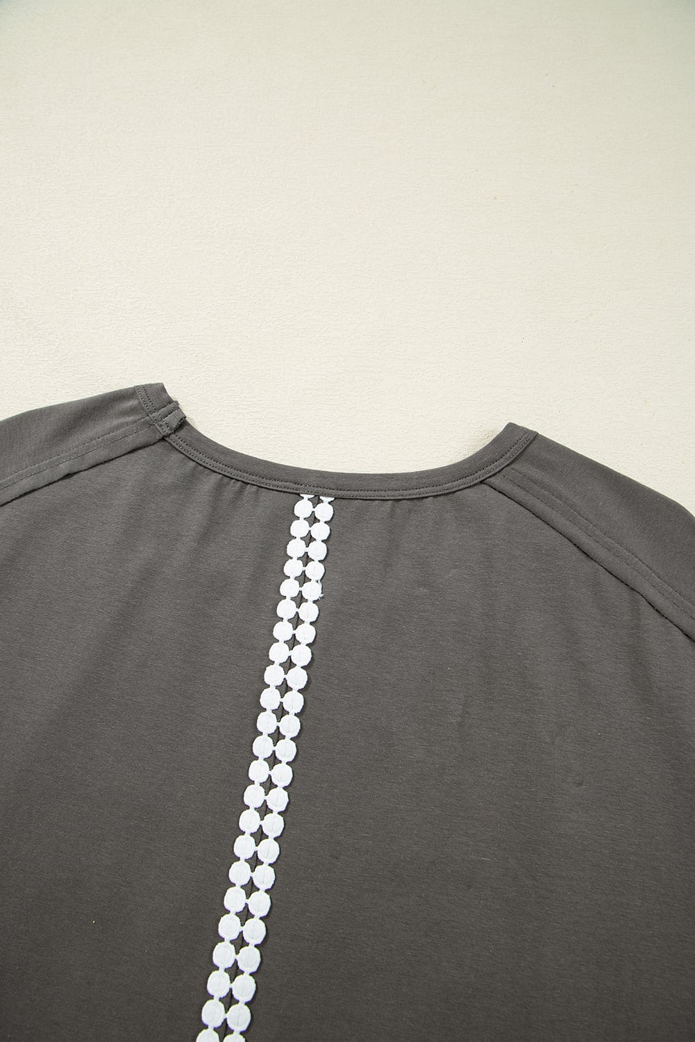 Medium Grey Lace Bow Raw Edge Drop Shoulder Casual T Shirt