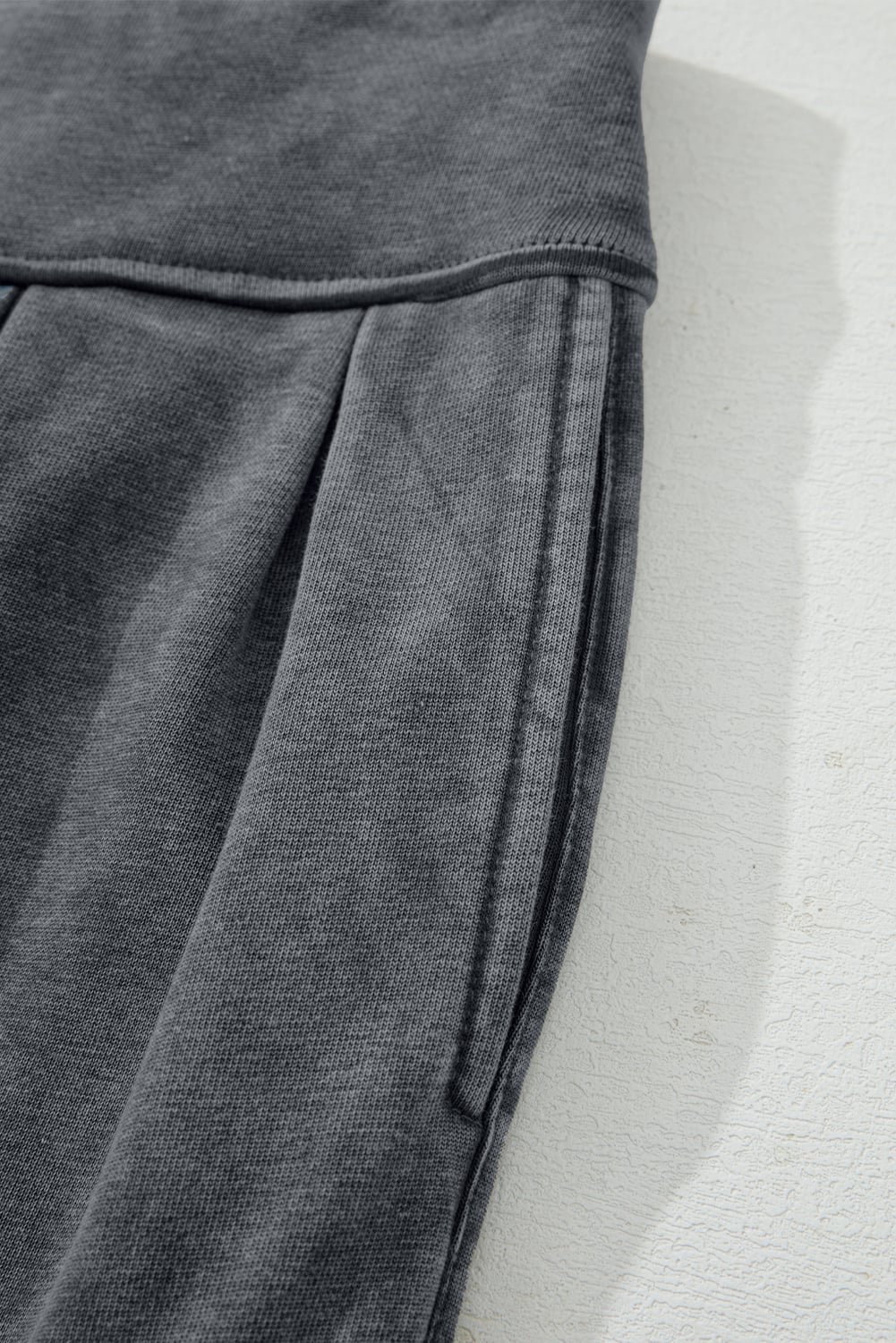 Medium Grey Mineral Wash Jogger Style High Waist Casual Pants