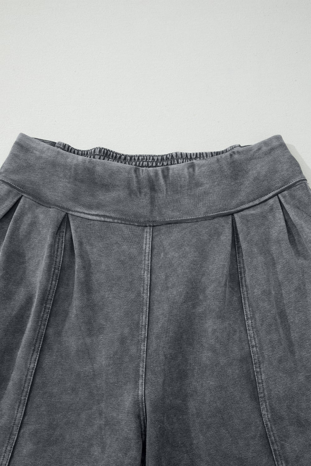 Medium Grey Mineral Wash Jogger Style High Waist Casual Pants