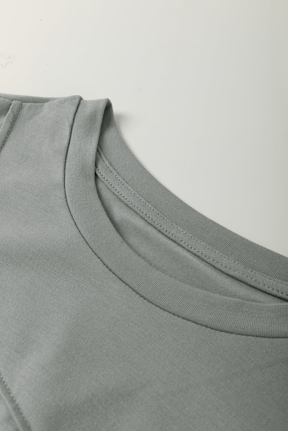 Medium Grey Solid Color Toothpick Stripe Round Neck T Shirt