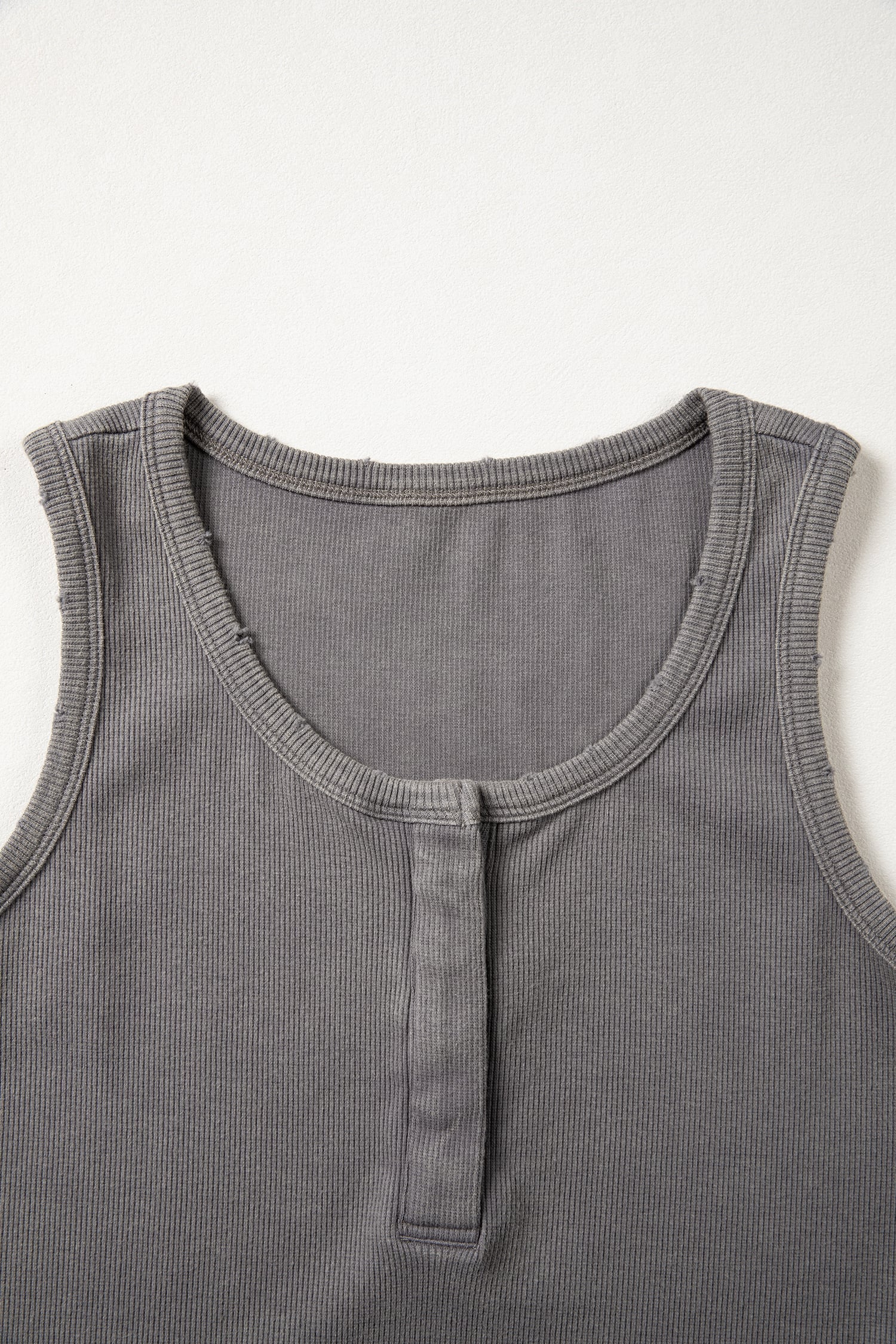 Medium Grey Vintage Distressed Ribbed Mineral Wash Tank Top