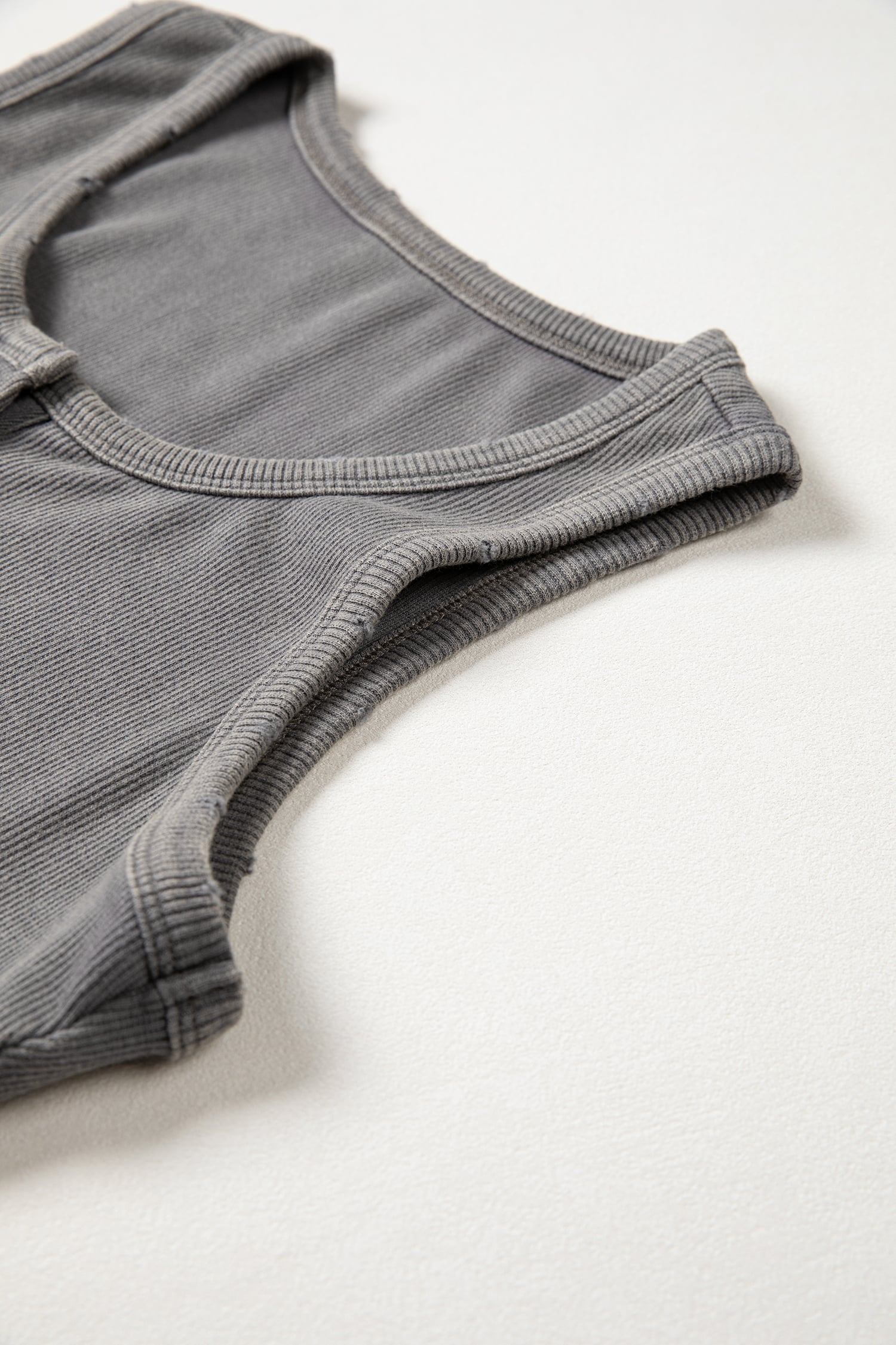 Medium Grey Vintage Distressed Ribbed Mineral Wash Tank Top