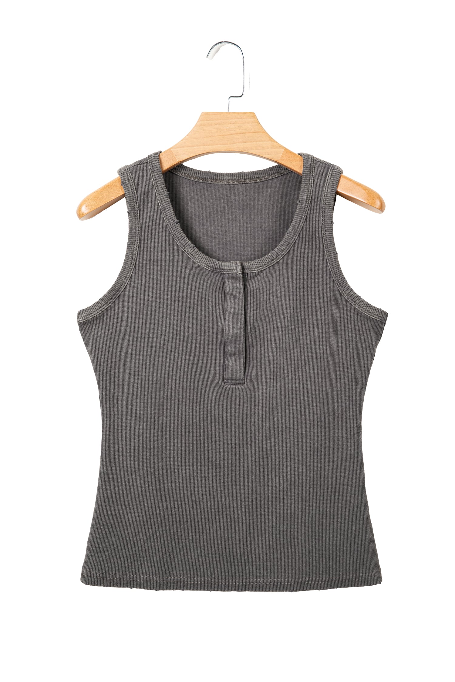 Medium Grey Vintage Distressed Ribbed Mineral Wash Tank Top