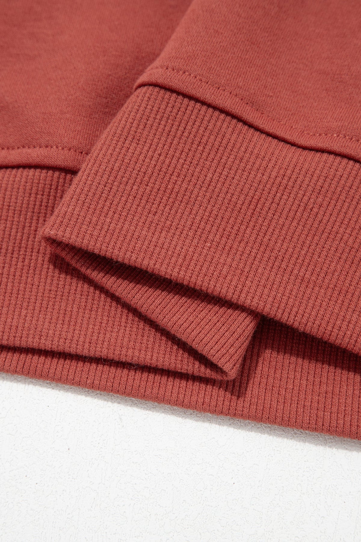 Mineral Red Checkered Trim Long Sleeve Round Neck Shift Sweatshirt
