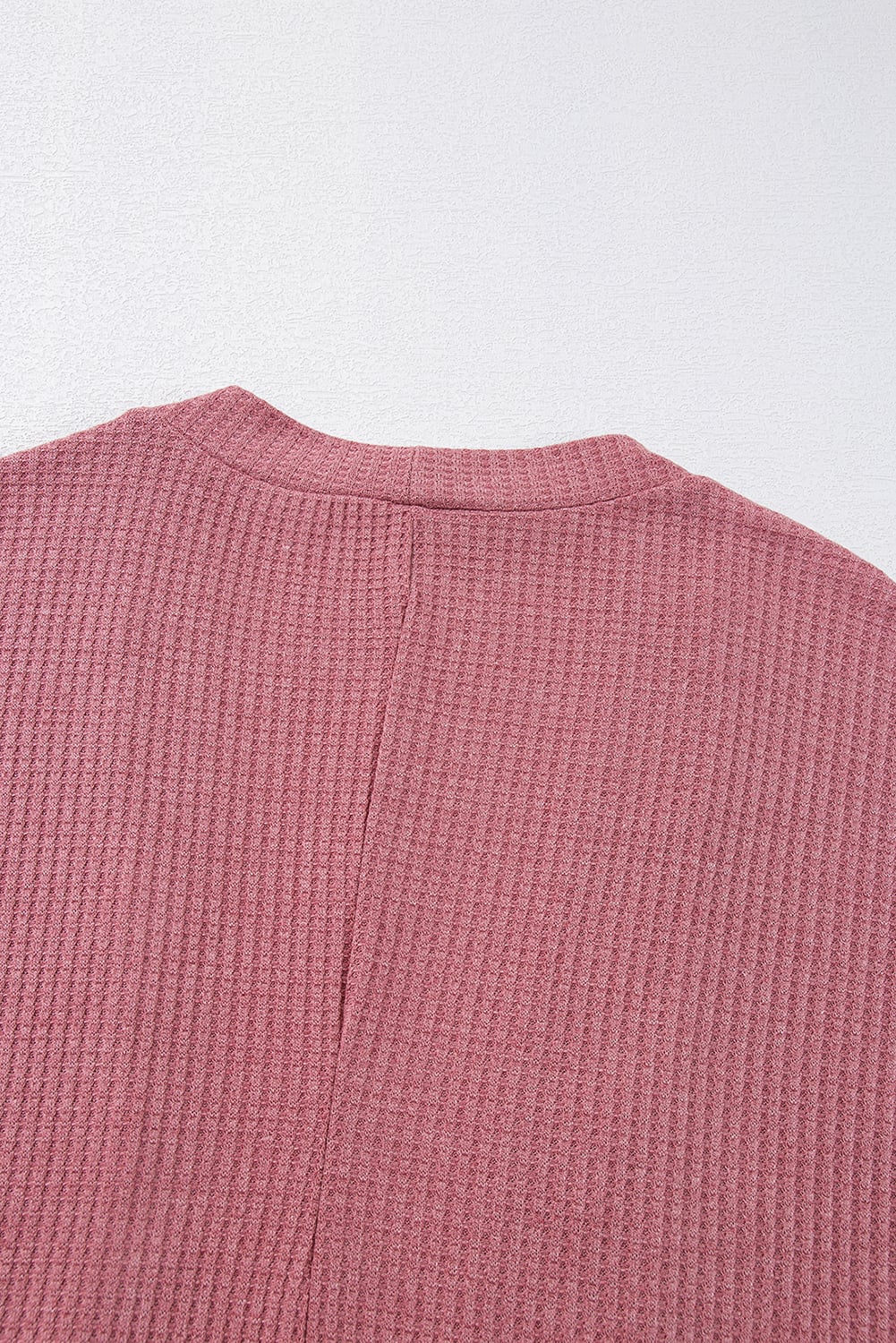 Mineral Red Solid Color Waffle Knit Cardigan with Pocket