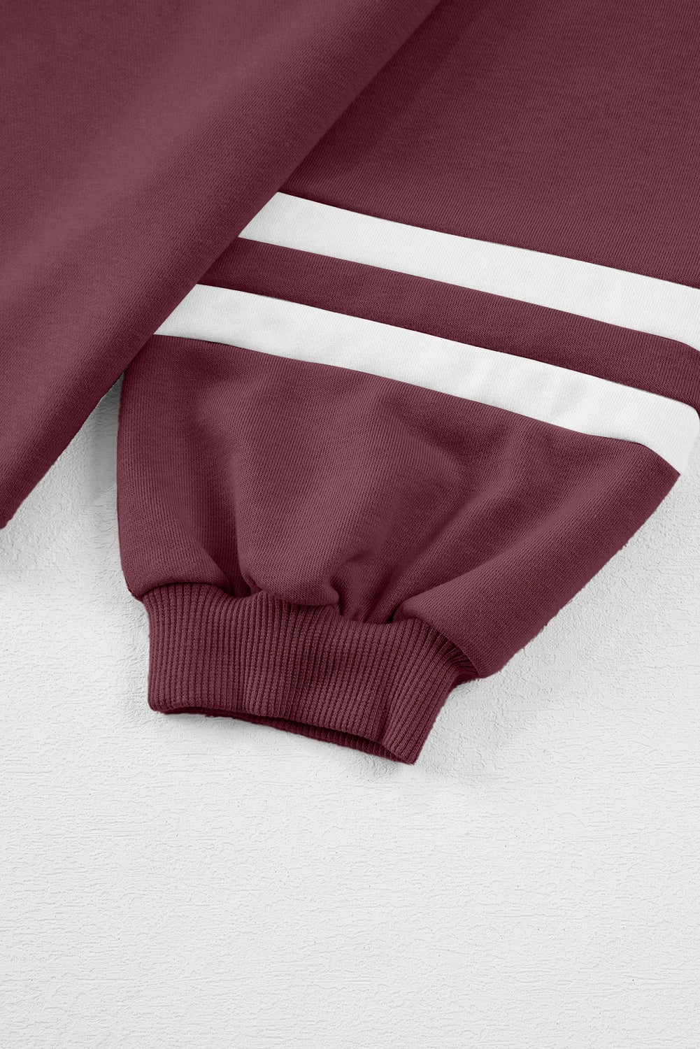 Mineral Red Varsity Stripe Patchwork Puff Sleeve Pullover Drawstring Wide Leg Pant Set