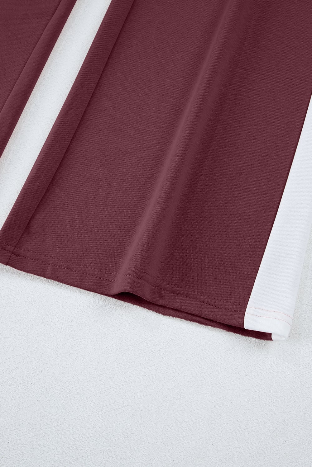 Mineral Red Varsity Stripe Patchwork Puff Sleeve Pullover Drawstring Wide Leg Pant Set