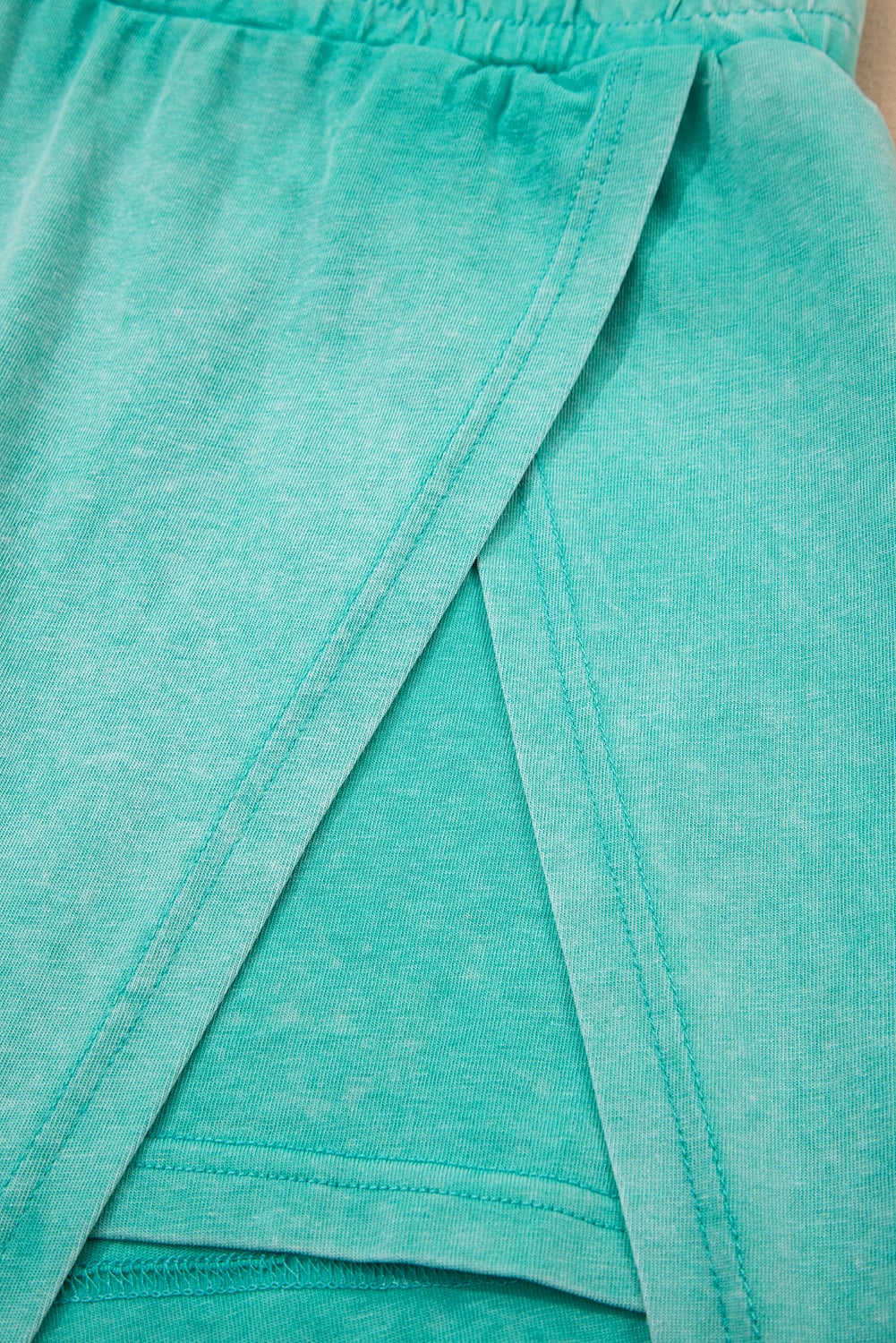 Mint Green Solid Color Washed Sleeveless Top Split Skort Cotton 2pcs Outfit
