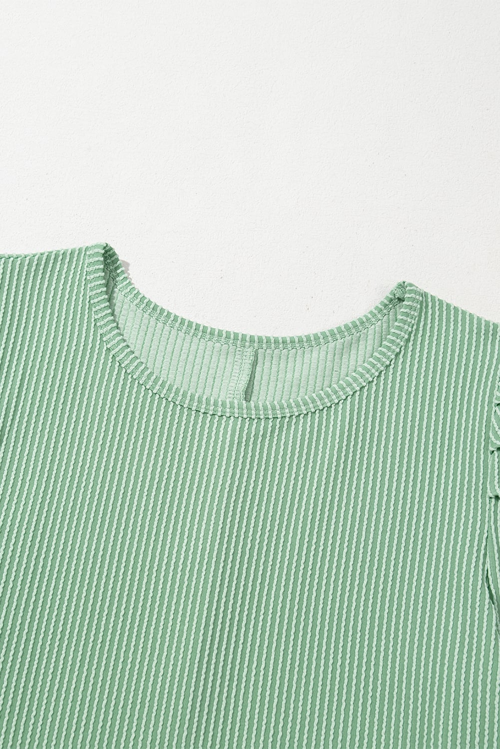 Mint Green Corded Knit Crew Neck Puff Sleeve Shift Mini Dress