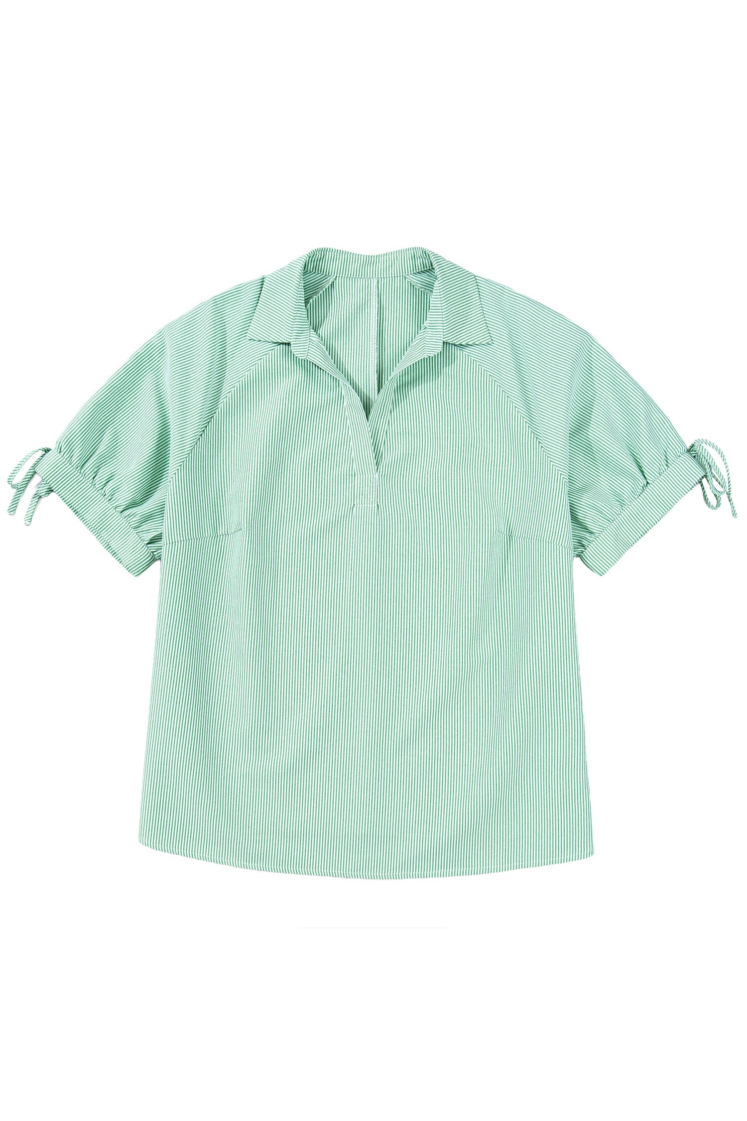 Mint Green Plus Size Striped Print Collar V Neck Short Sleeve Blouse
