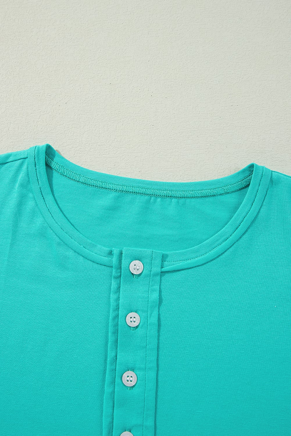 Mint Green Solid Color Half Sleeve Buttons Henley Top