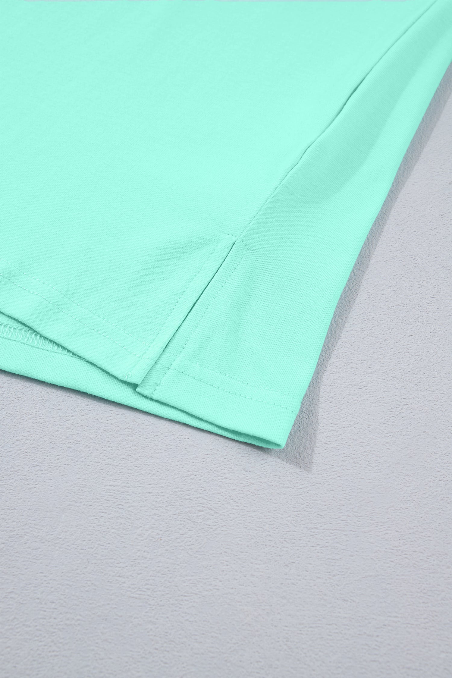 Mint Green Solid Color V Neck Short Puff Sleeve Blouse