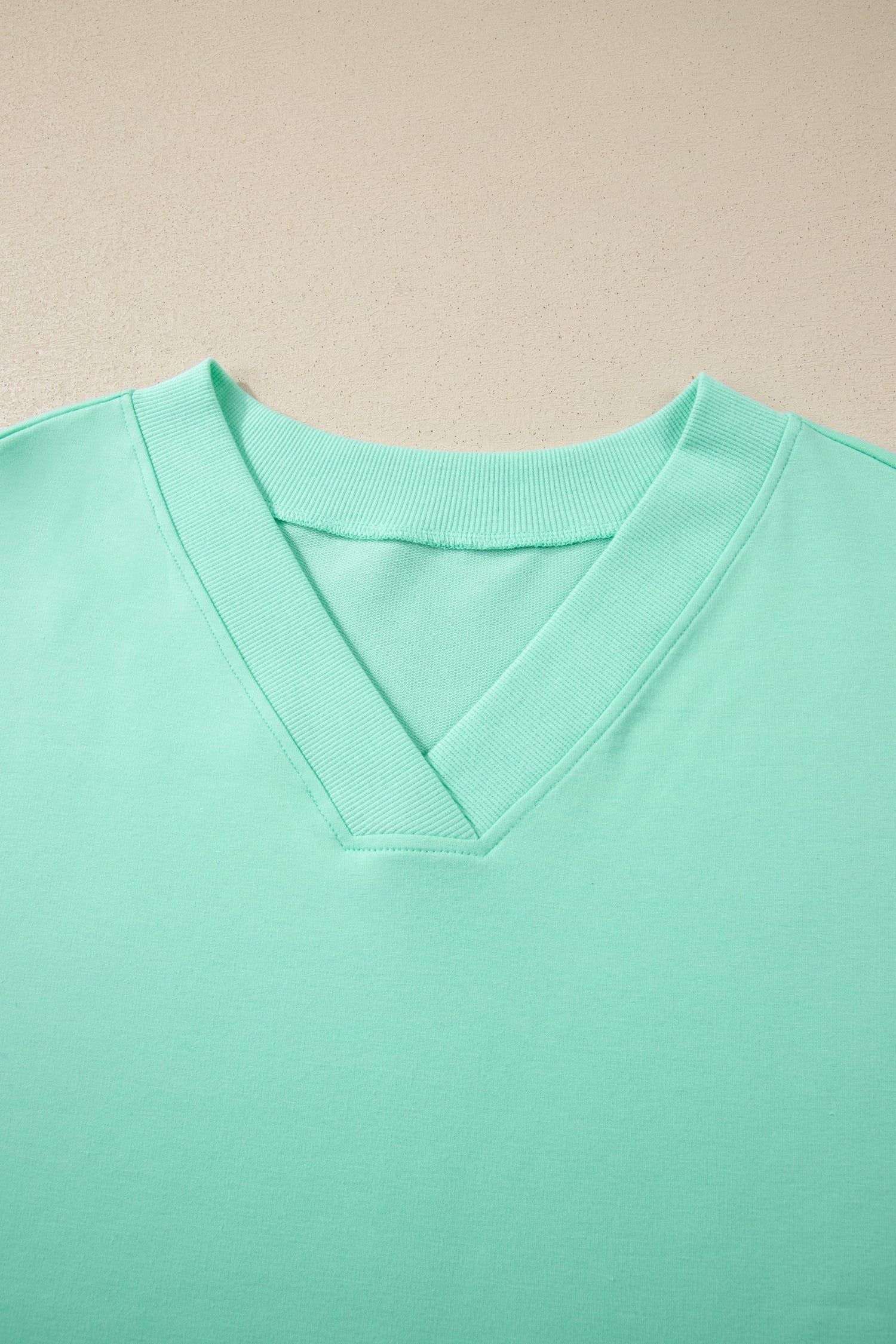 Mint Green Solid V-Neck Tee and Drawstring Plus Size Pants Set