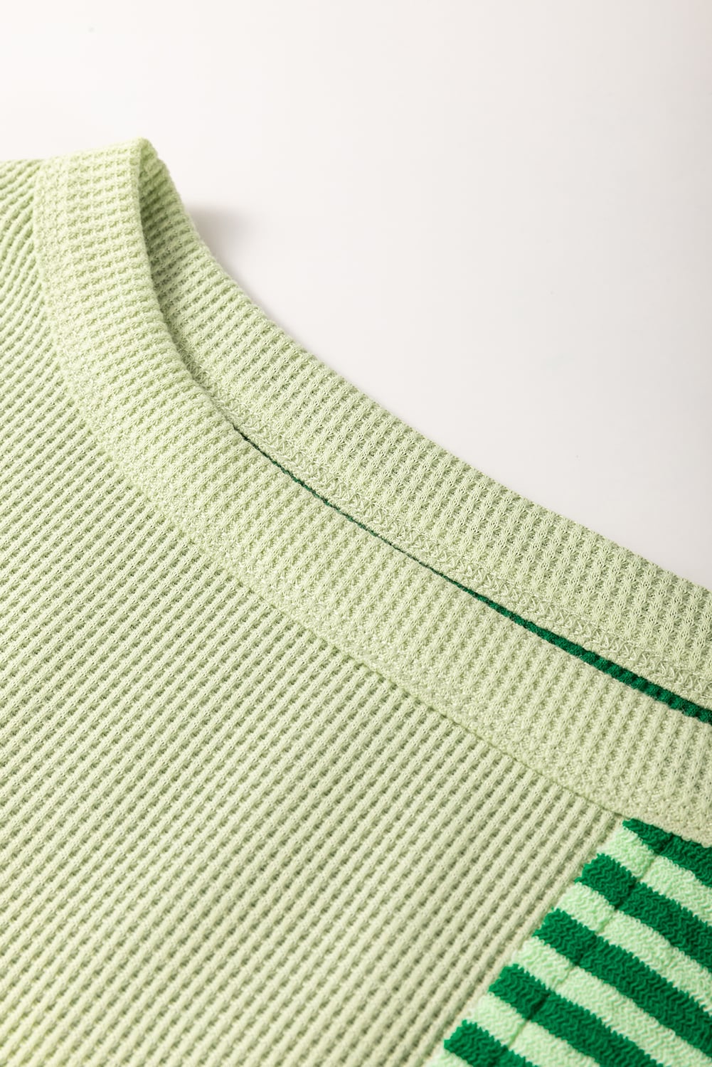 Mint Green Striped Patchwork Textured Colorblock 3/4 Sleeve Knit Top