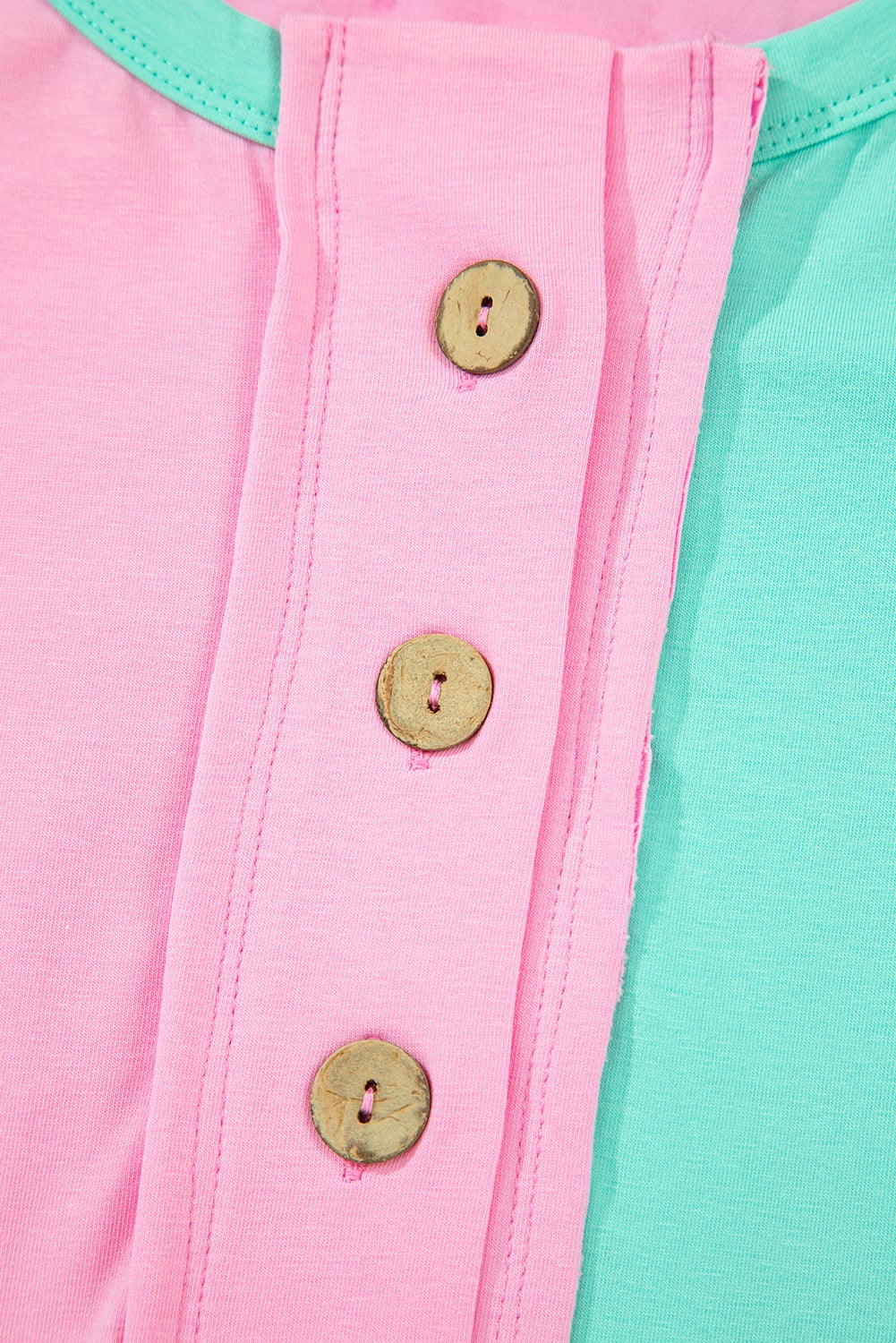 Mint Green Two Tone Half Buttons Collared T Shirt