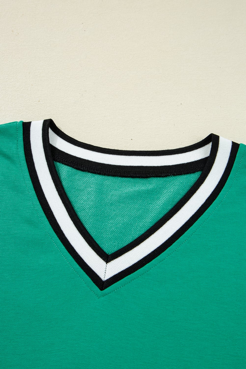Mint Green Varsity Contrast Striped V Neck Long Sleeve T Shirt Dress with Pockets