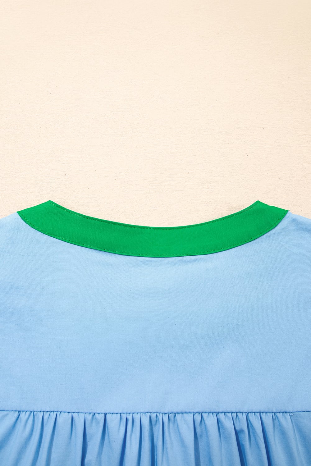 Mist Blue Contrast Notched Neck Frilly Detail Short Sleeve Blouse
