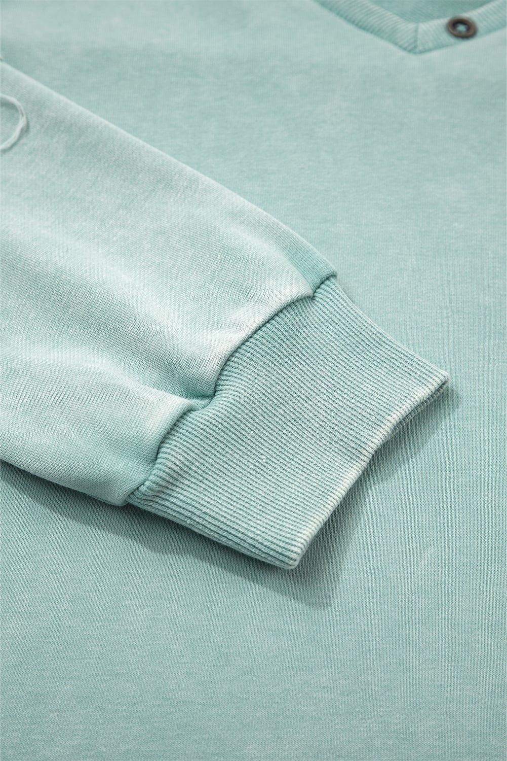 Mist Blue Mineral Wash Exposed Seam Buttoned V Neck Pullover Top