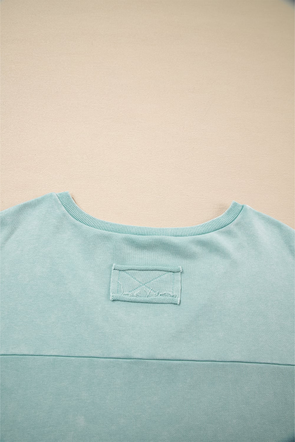 Mist Blue Mineral Wash Exposed Seam Buttoned V Neck Pullover Top