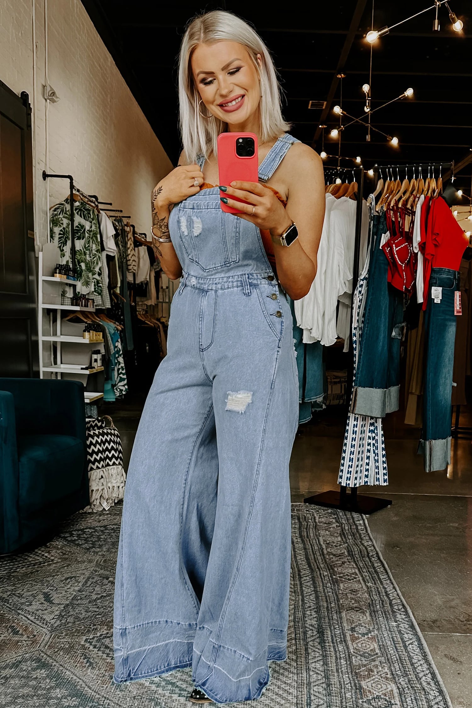 Mist Blue Retro Distressed Button Adjustable Straps Denim Overall Jumpsuit