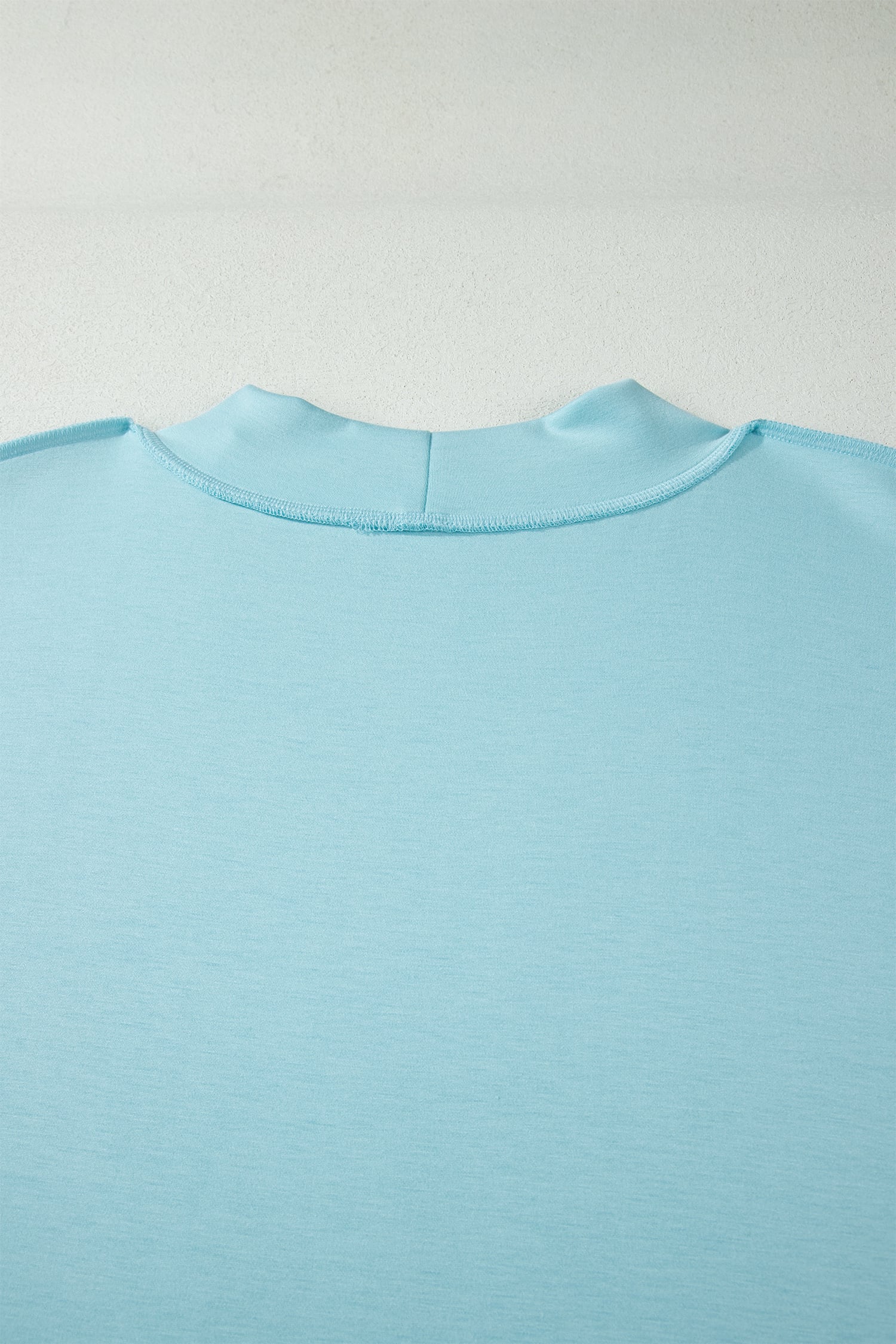 Mist Blue Solid Color Mock Neck Half Sleeve Top Plus Size 2pcs Short Set