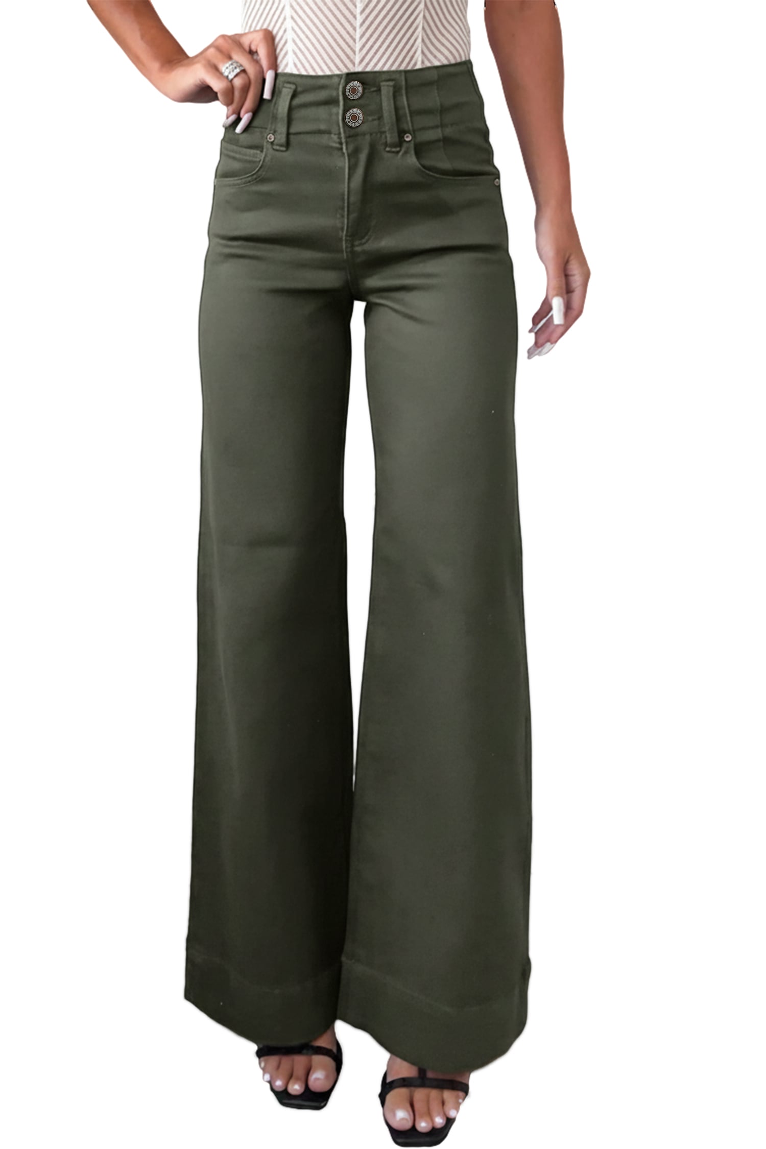 Mist Green 2-Button High Waist Wide Leg Jeans