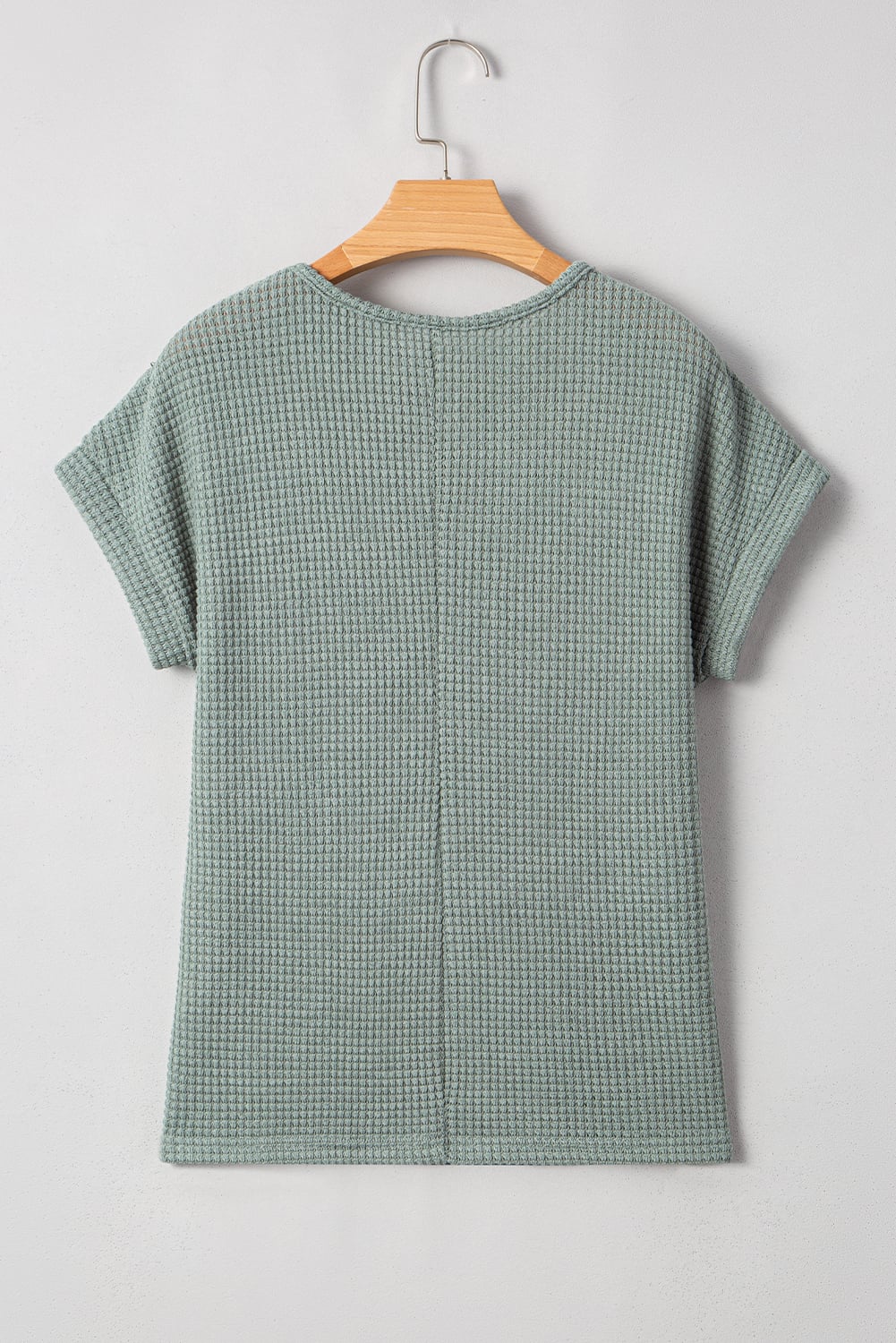 Mist Green Lace Patchwork Waffle Short Sleeve Top