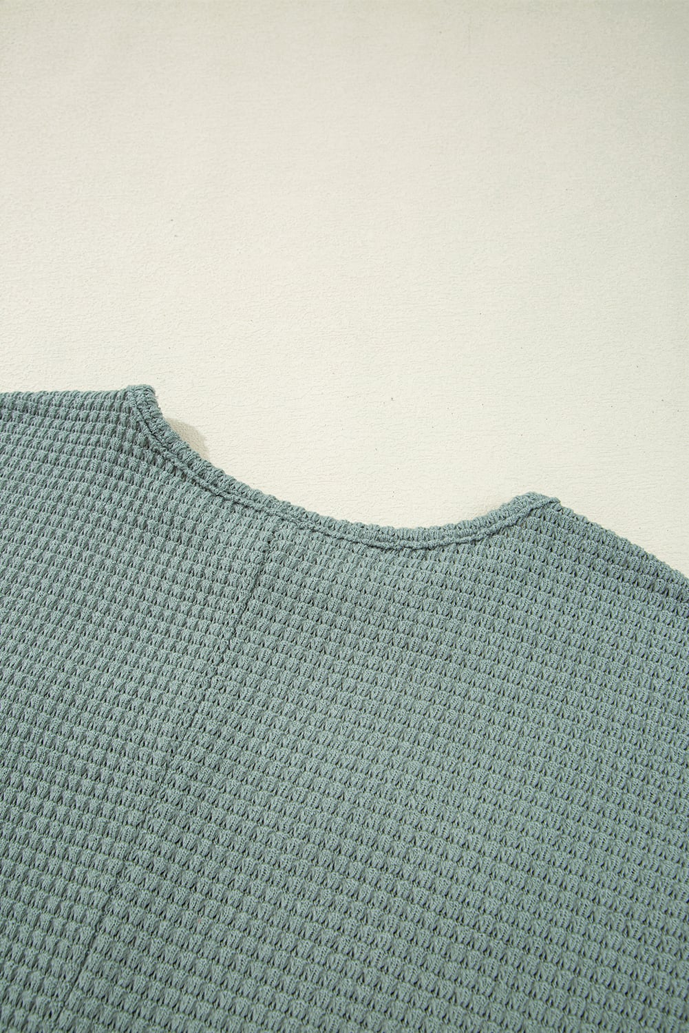 Mist Green Lace Patchwork Waffle Short Sleeve Top