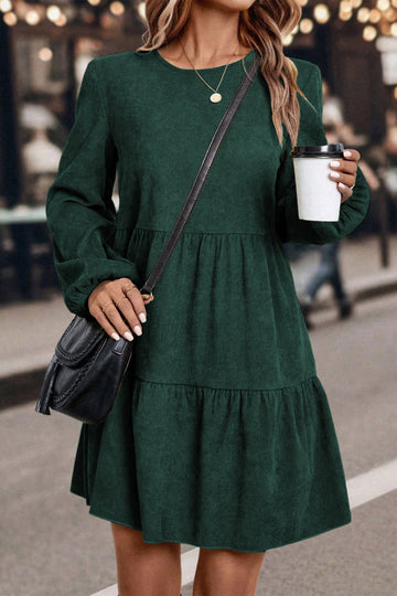Mist Green Lantern Sleeve Tiered Mini Dress