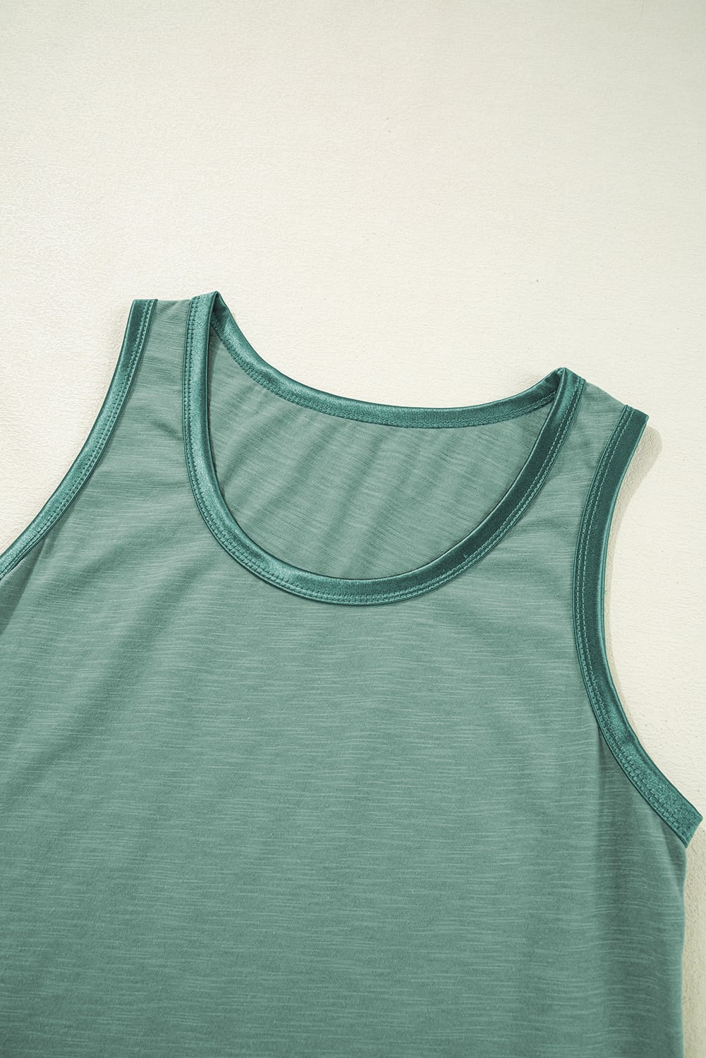 Mist Green Metallic Sheen Edge Scoop Neck Tank Top