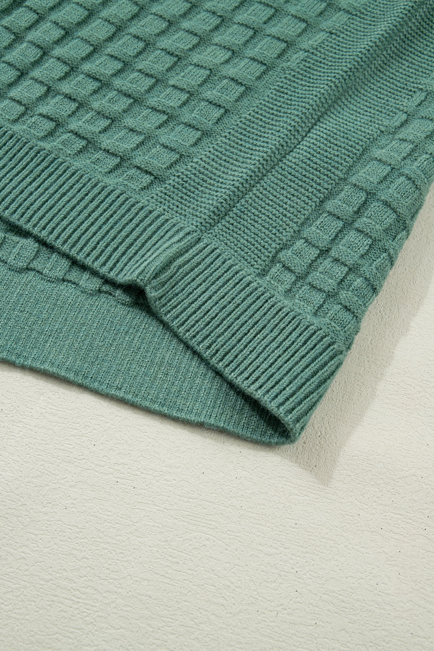 Mist Green Plus Size Solid Color Textured Knit Short Sleeve Sweater