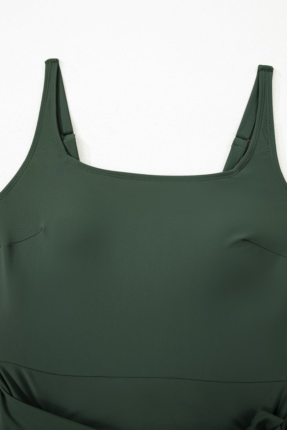 Mist Green Side Tied Waist Square Neck Adjustable Straps A-line One Piece Swim Dress