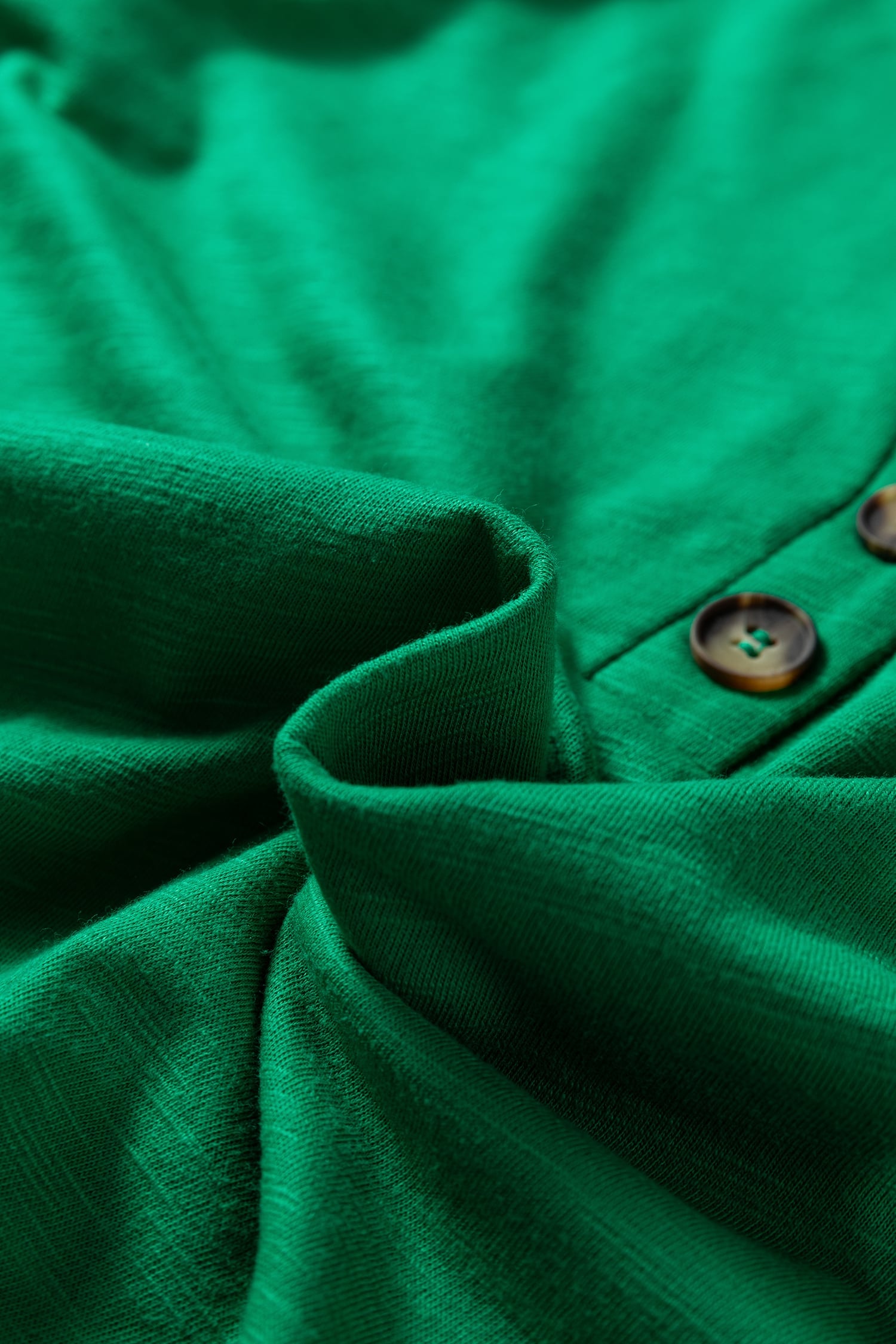 Mist Green Solid Color Button V Neck Long Sleeve Top