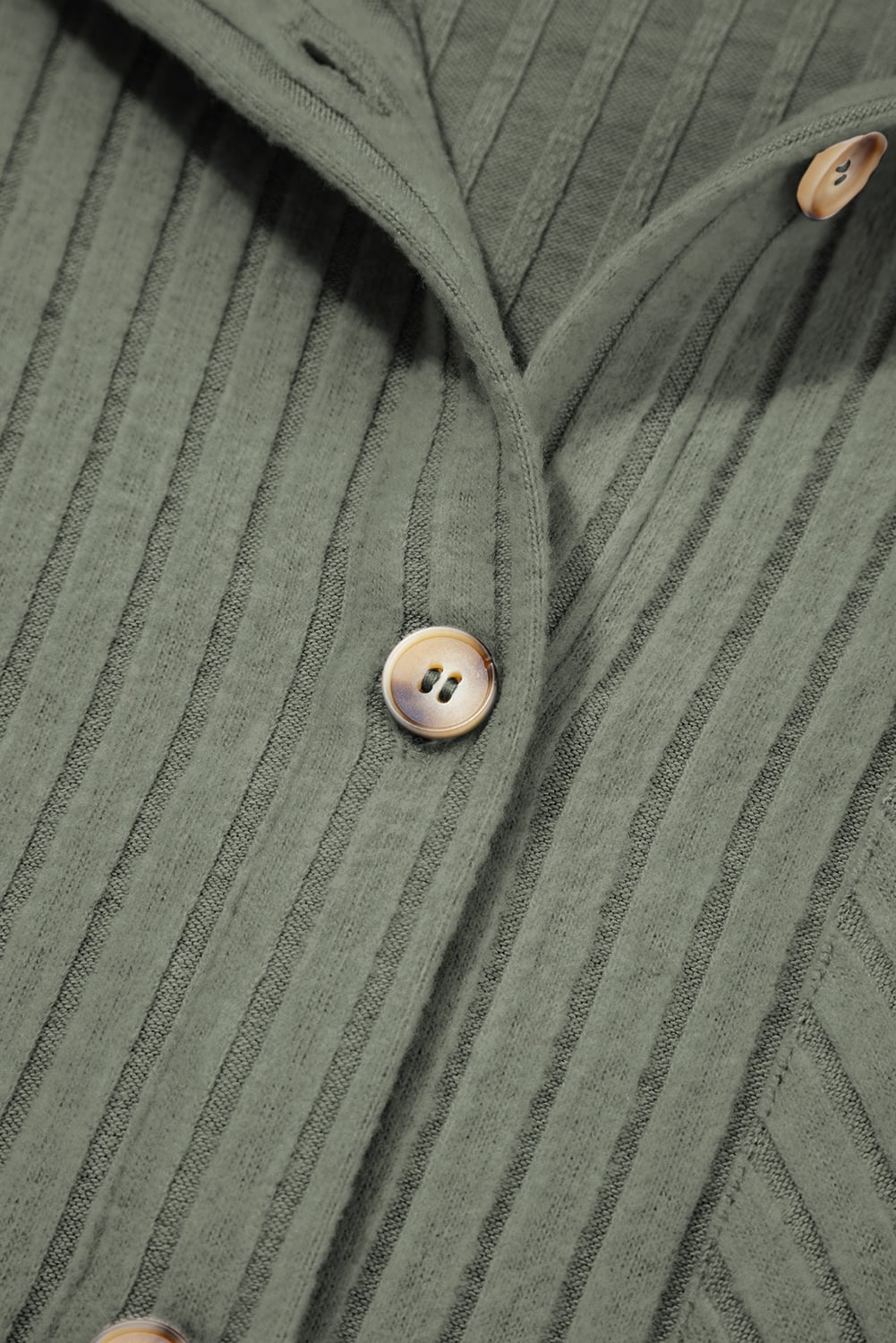 Mist Green Thermal Ribbed Texture Drop Shoulder Button Up Shacket