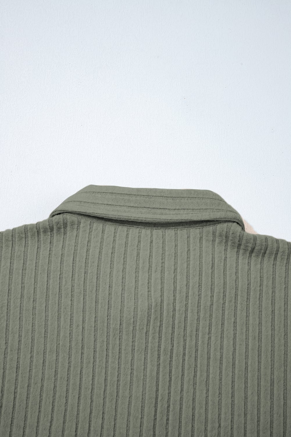 Mist Green Thermal Ribbed Texture Drop Shoulder Button Up Shacket
