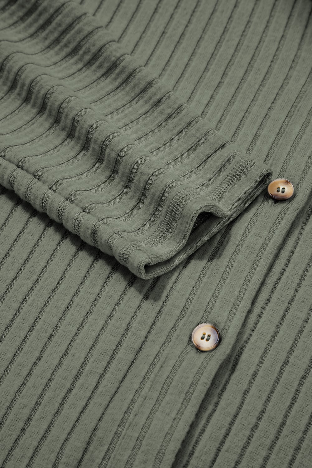 Mist Green Thermal Ribbed Texture Drop Shoulder Button Up Shacket