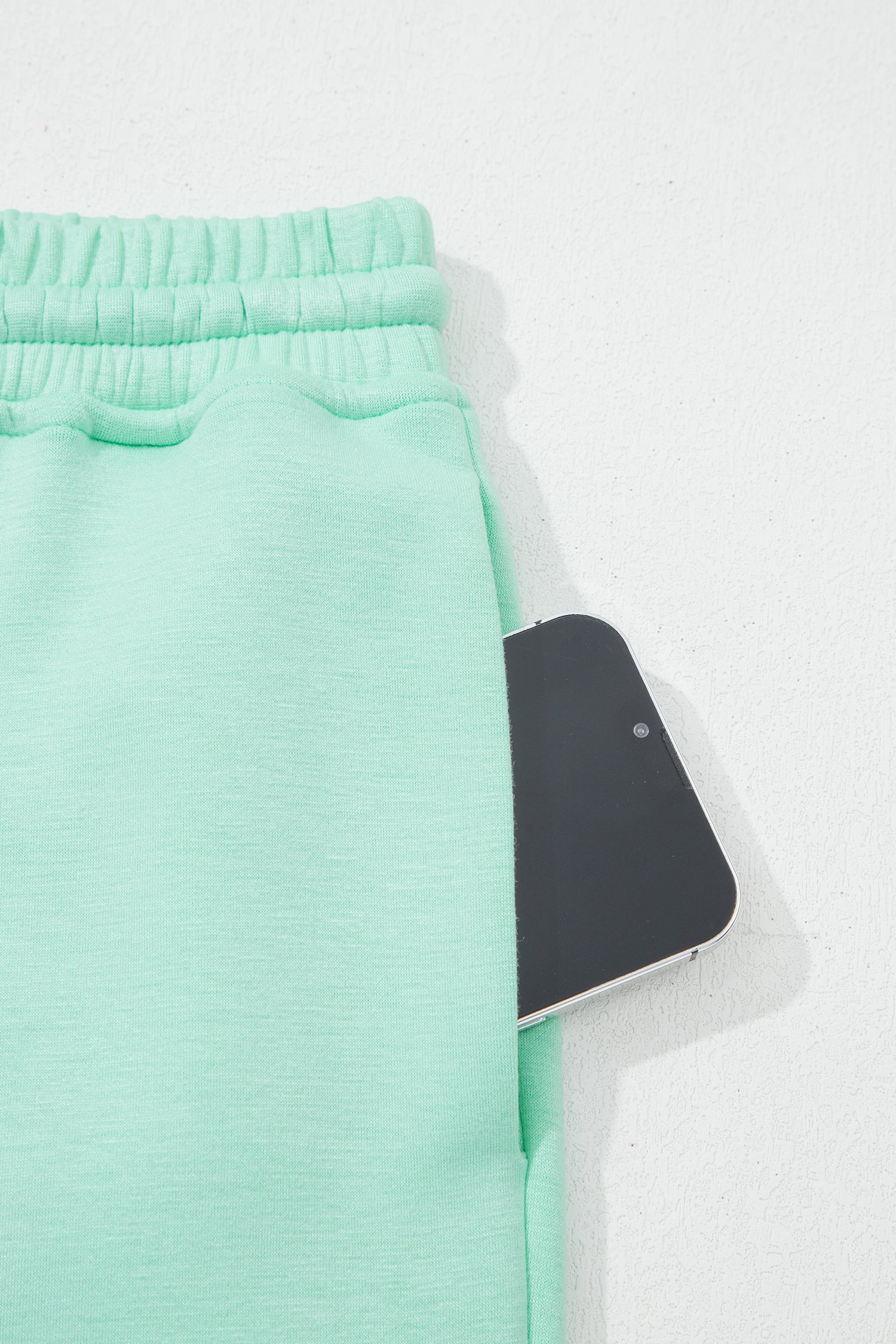 Moonlight Jade Drawstring Elastic Waistband Solid Color Two Piece Casual Set