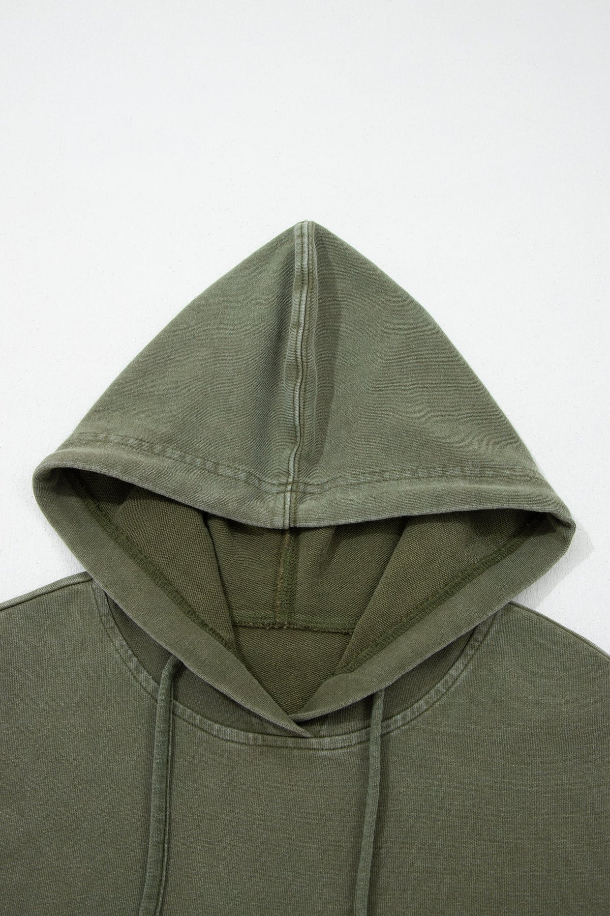 Moss Green Plaid Sleeve Drawstring Pocket Hooded Sweatshirt