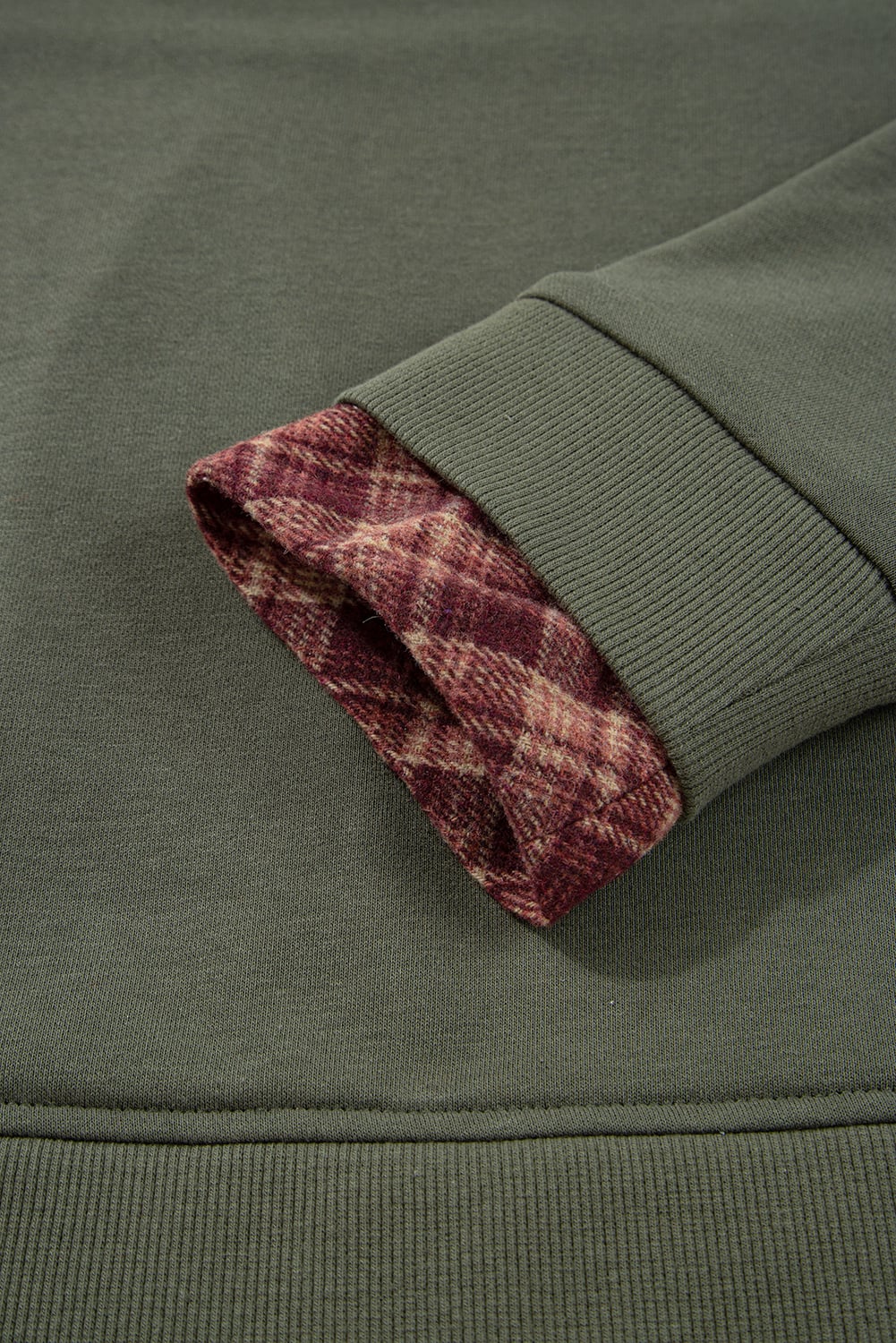 Moss Green Vintage Plaid Patchwork Drop Shoulder Sweatshirt