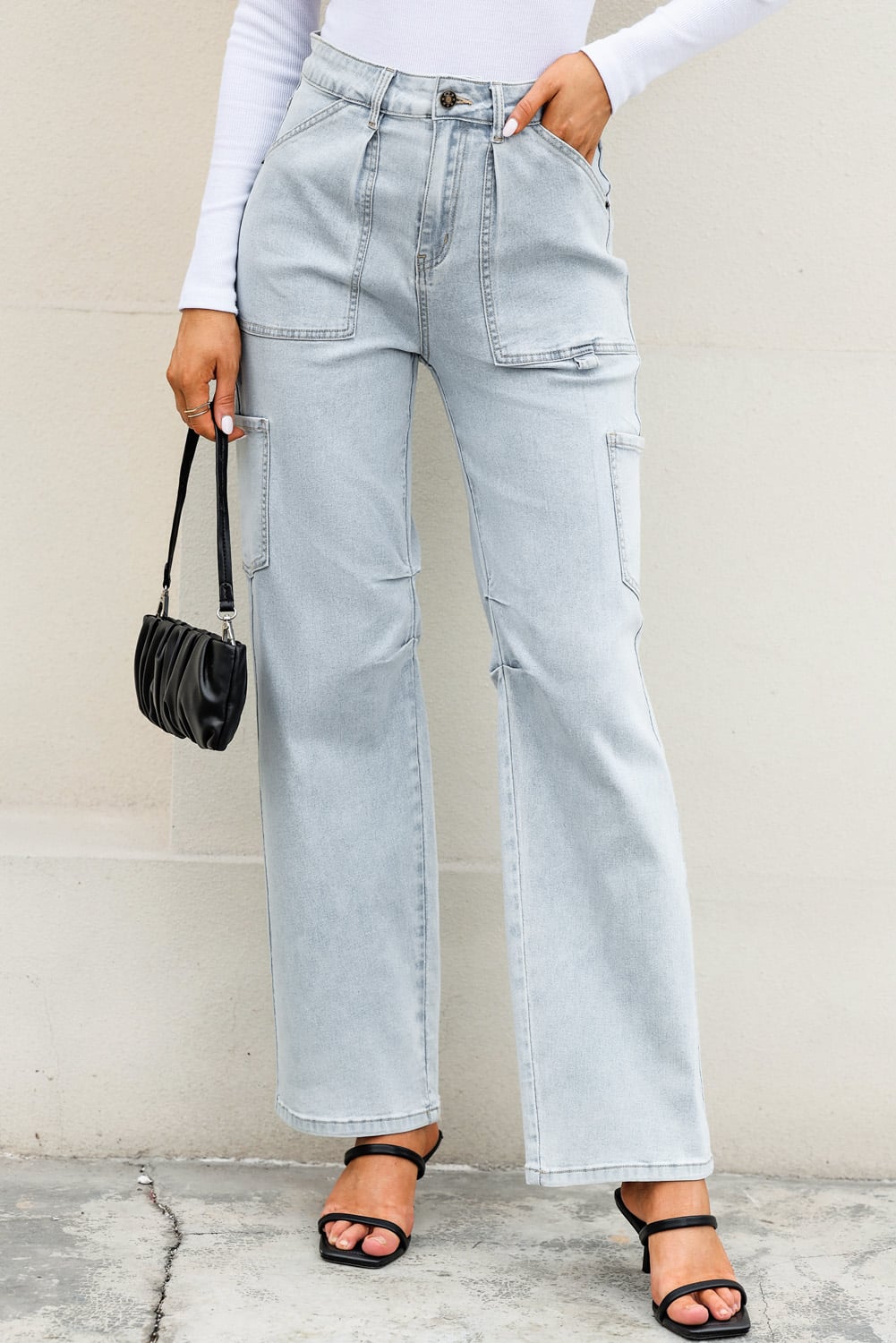 Sky Blue Multi Pocketed Y2K Street Fashion Shift Jeans