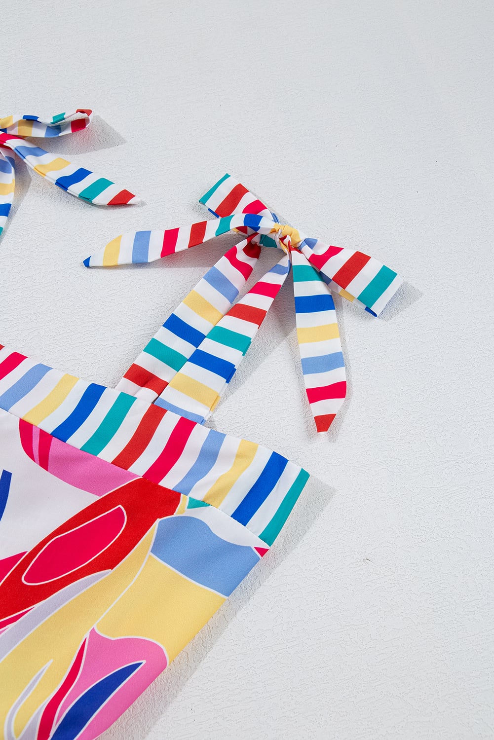 Multicolor Abstract Print Striped Trim Maxi Sundress