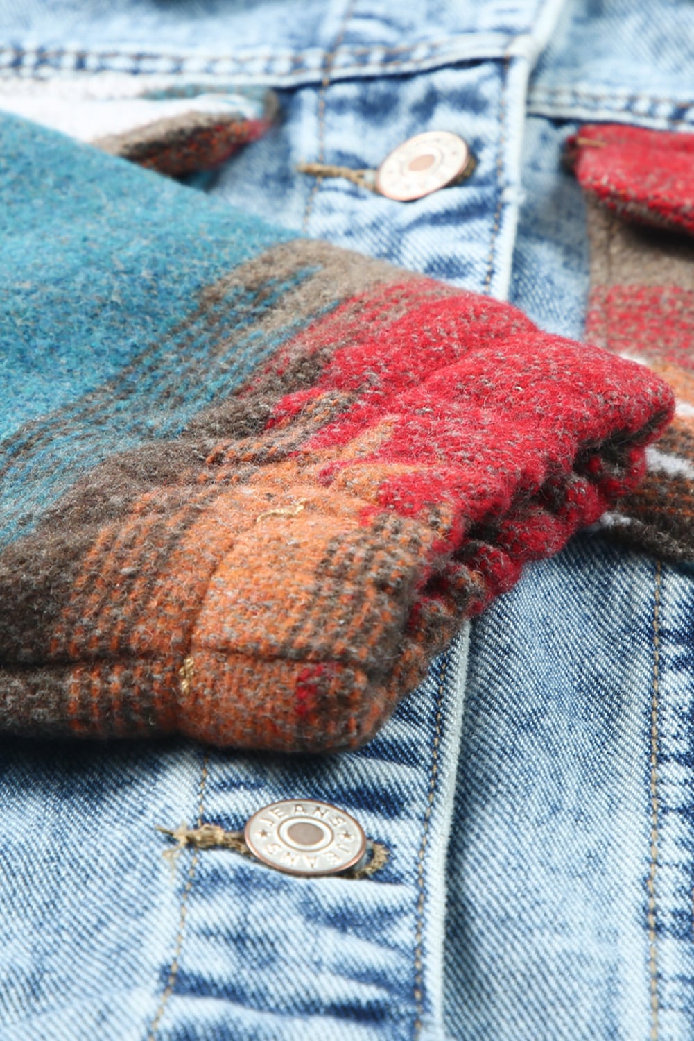 Multicolor Aztec Print Frayed Hem Denim Jacket