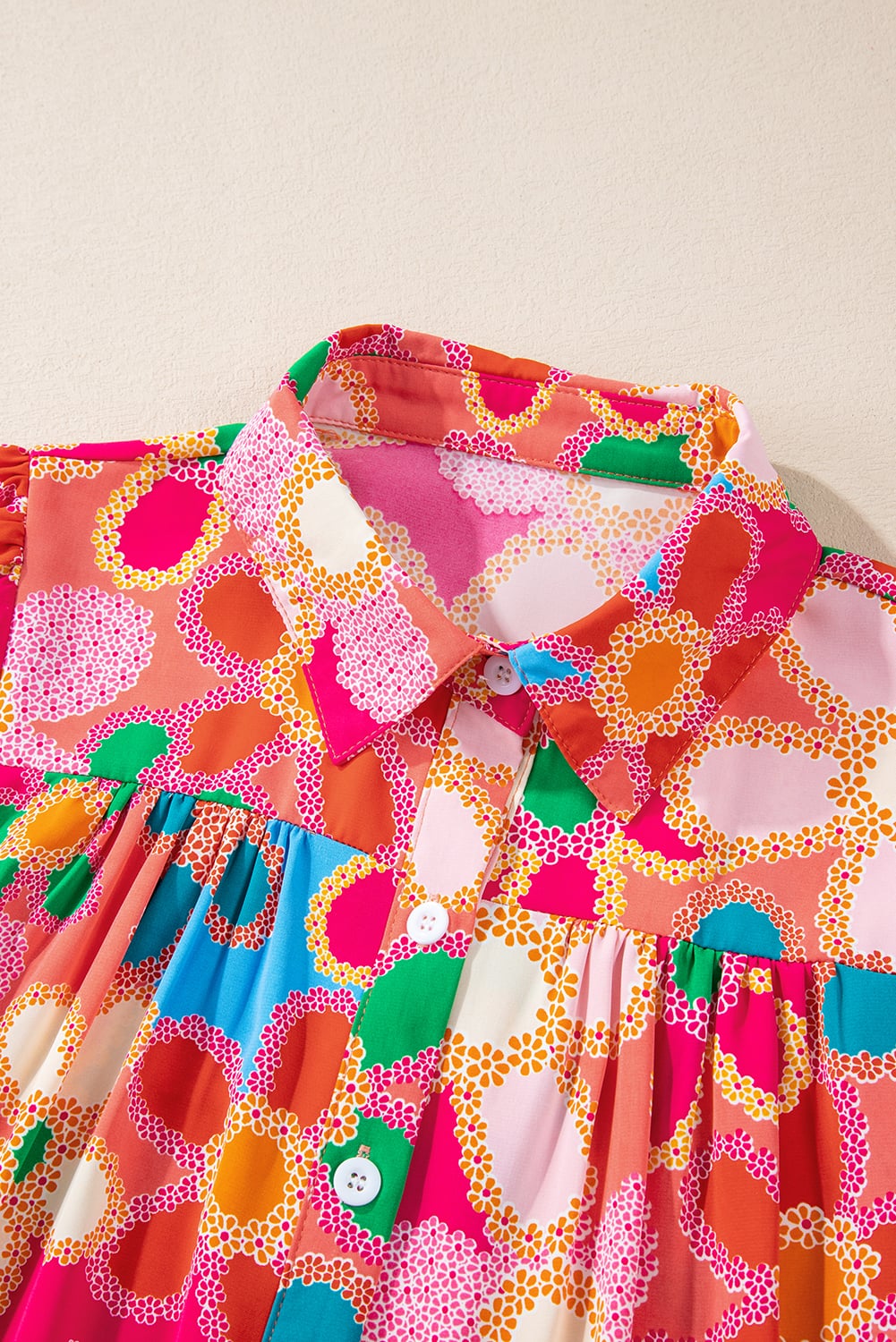 Multicolor Floral Print Bubble Sleeve Shirt