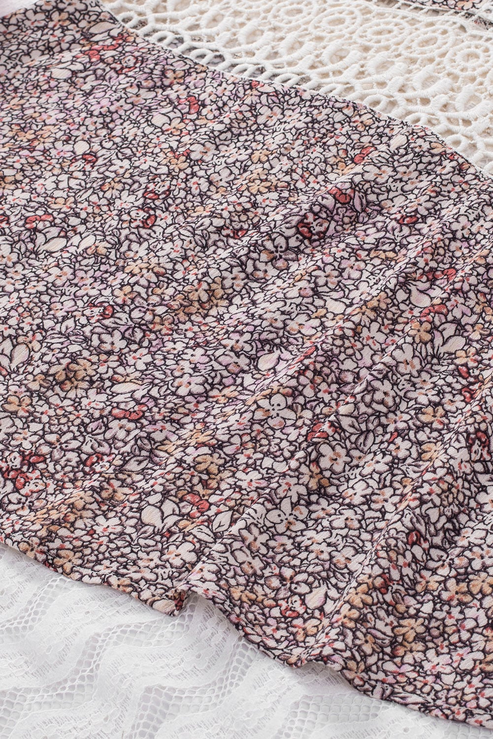 Multicolor Floral Print Lace Crochet Spaghetti Strap Tank Top