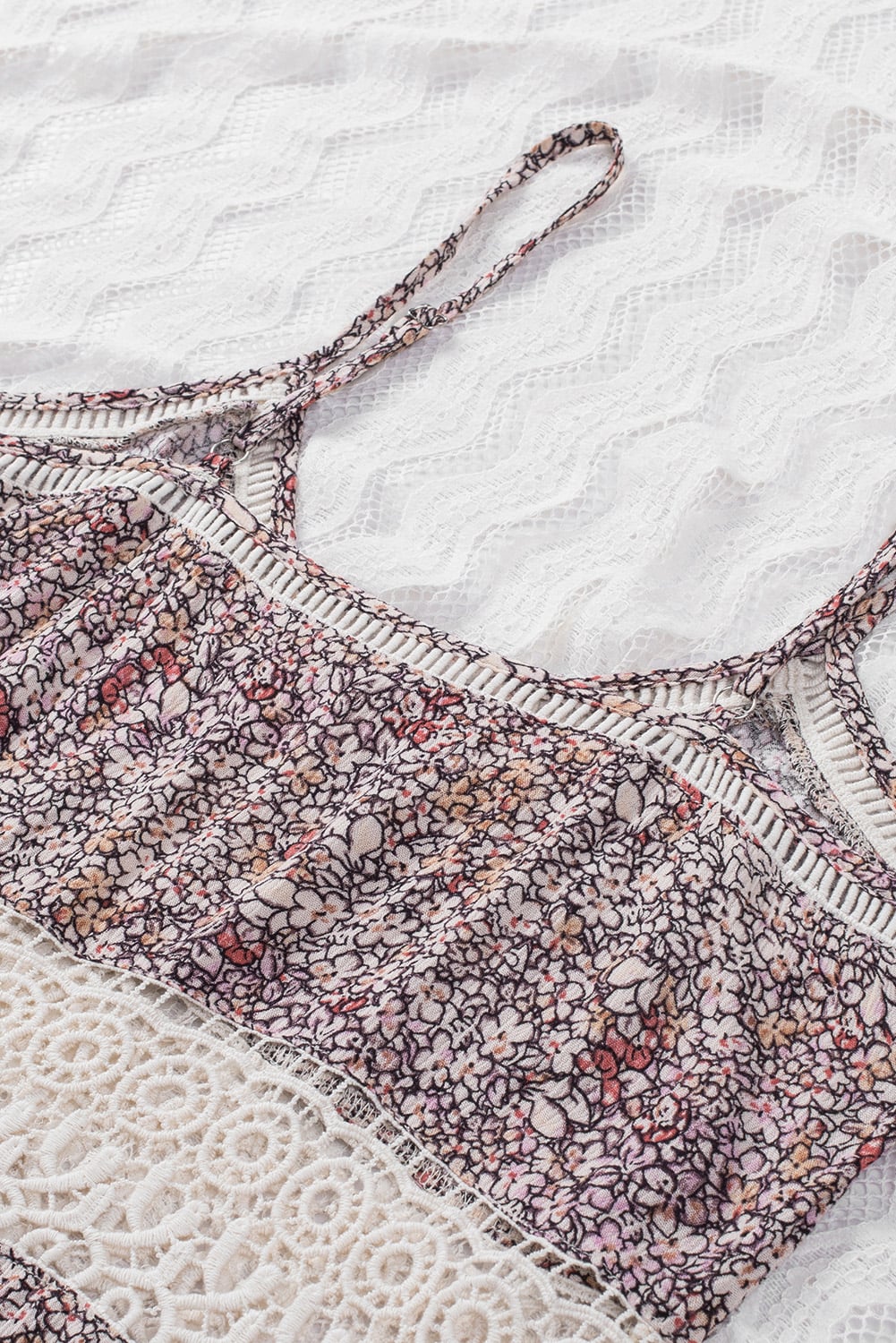 Multicolor Floral Print Lace Crochet Spaghetti Strap Tank Top