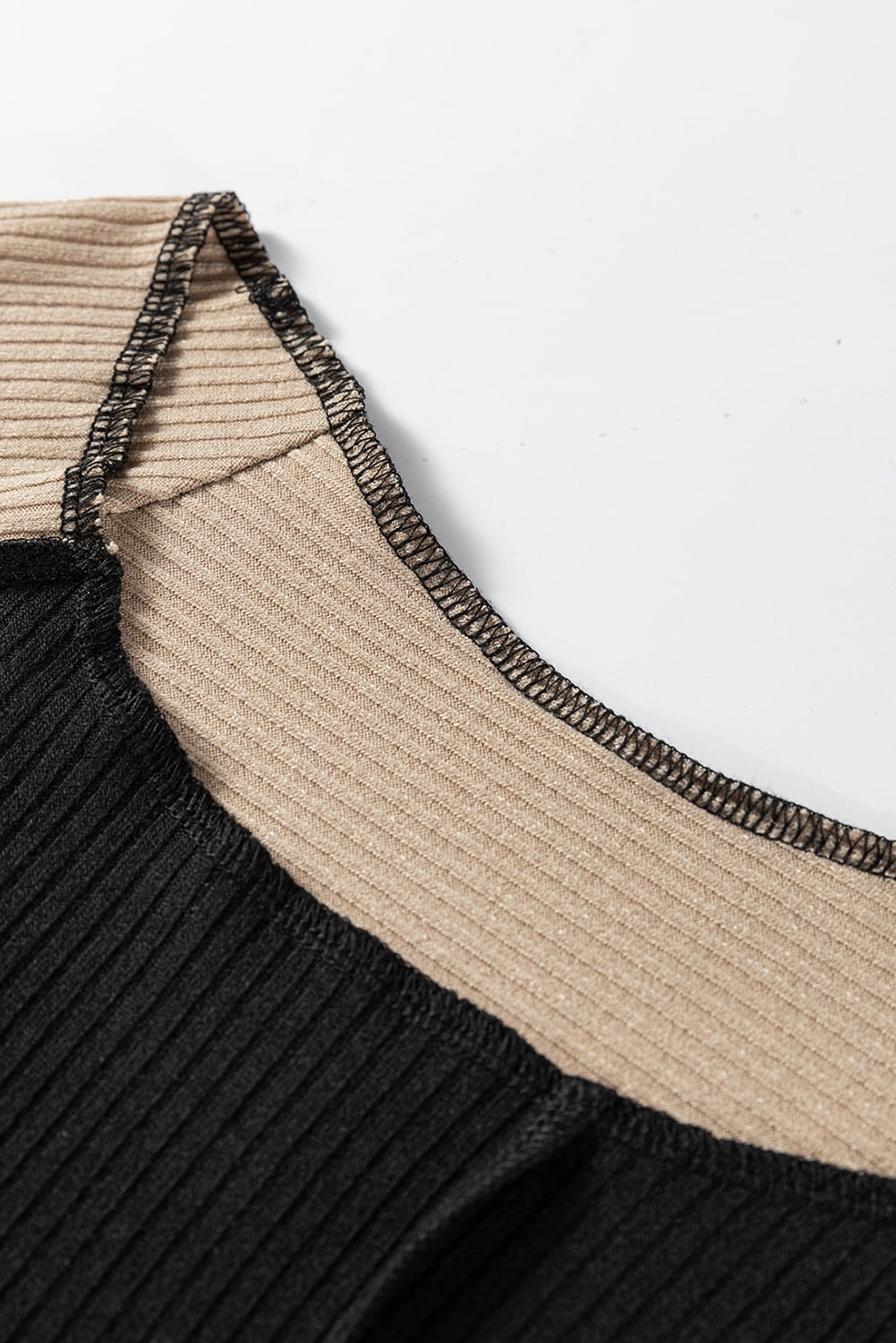 Multicolor Irregular Color Block Seaming Trim Rib Knit Top